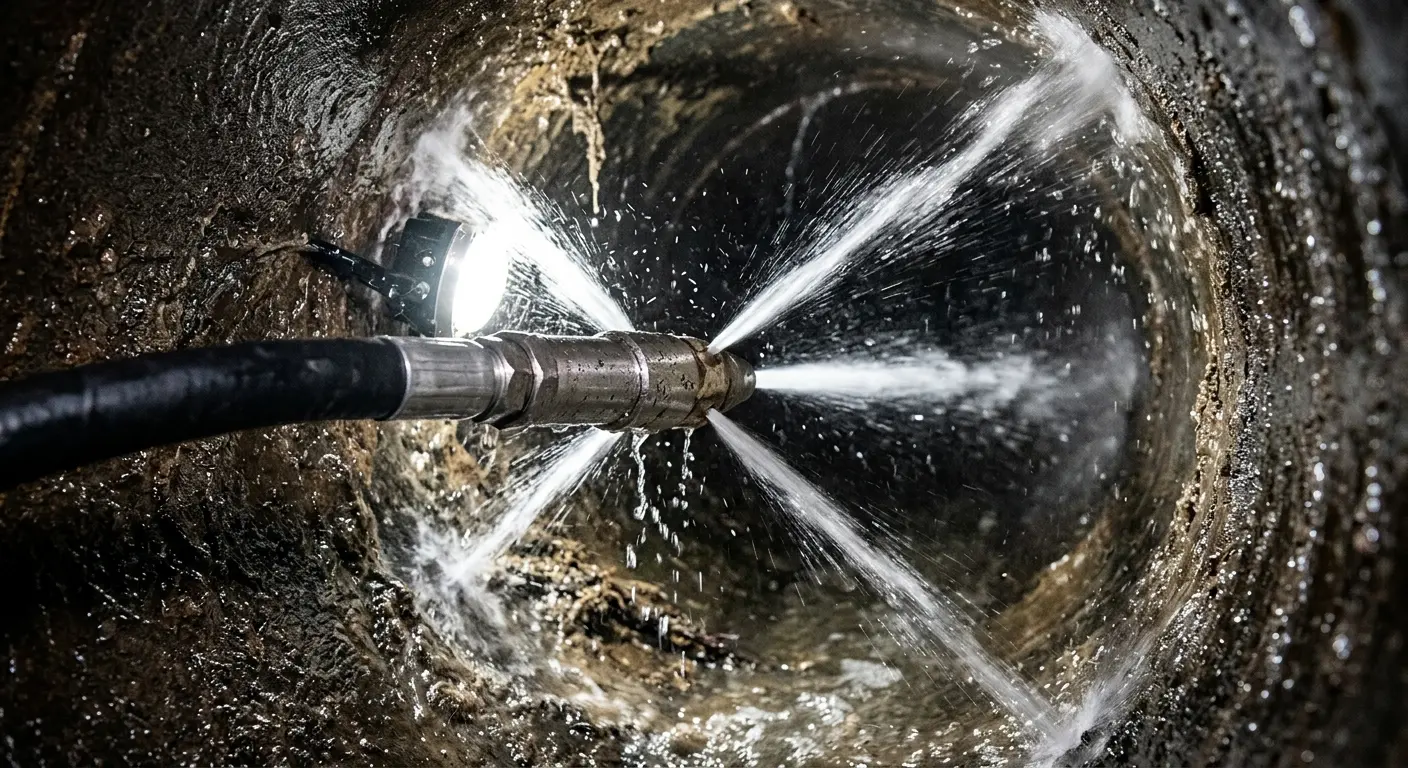 High-pressure hydro jetting nozzle cleaning sewer pipe for Storm Drain Cleaning in Montevideo